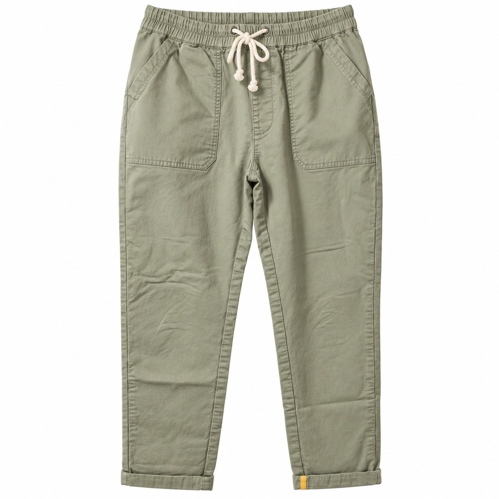 PACT Daily Twill Organic Cotton-Blend Pull-On Pant Sz L Green Tapered Jogger